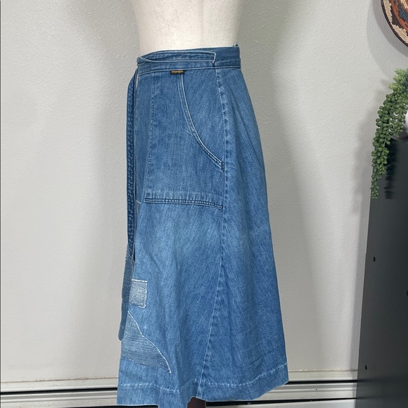 Vintage Wrangler Denim Patchwork Wrap Skirt Tie Size Small - Picture 5 of 16